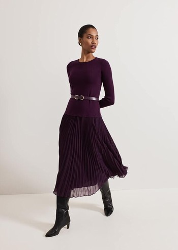 Phase Eight Kai Belted Drop Waistted Dress Burgundy Canada | ILEPCU-304